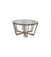 Jordana Coffee Table Round Shaped Clean Glass Top Golden Base High Gloss Gorgeous Legs